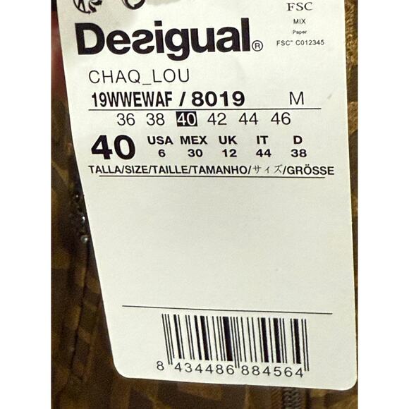 NWT Desigual Chaq_Lou Brown Logo Print Faux Suede Moto Jacket Size 40 (M) - Picture 5 of 16